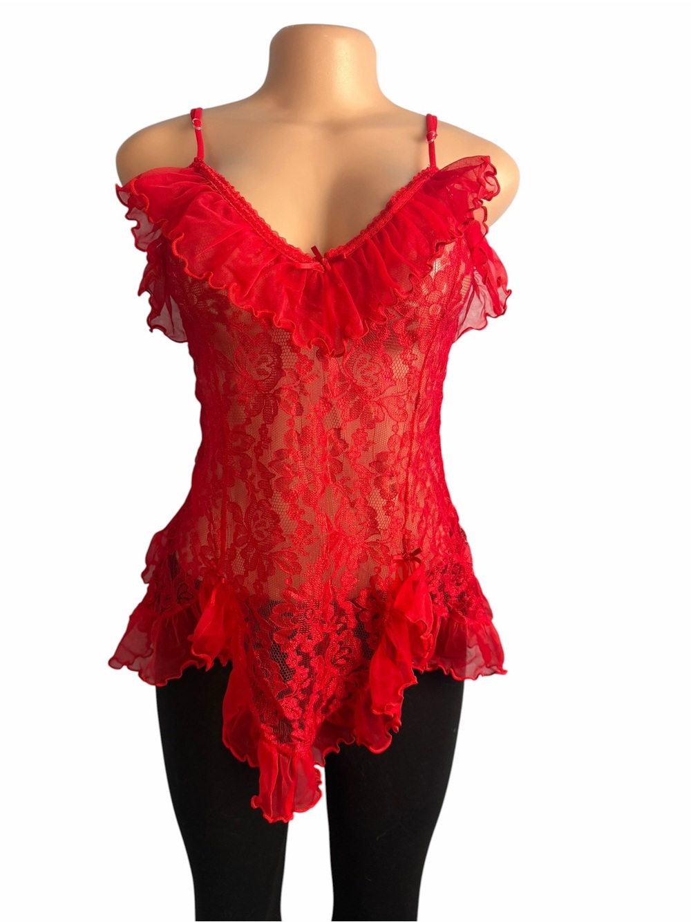 Seductive wear by Cinema Etoile Vintage Red Ruffle Slip